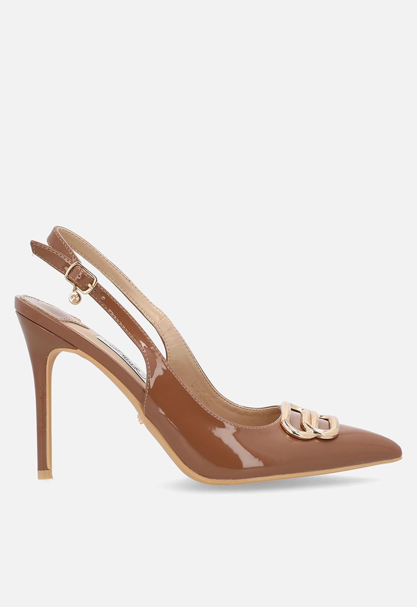 Miss Black - Lola 57 gold trim slingback heel - camel