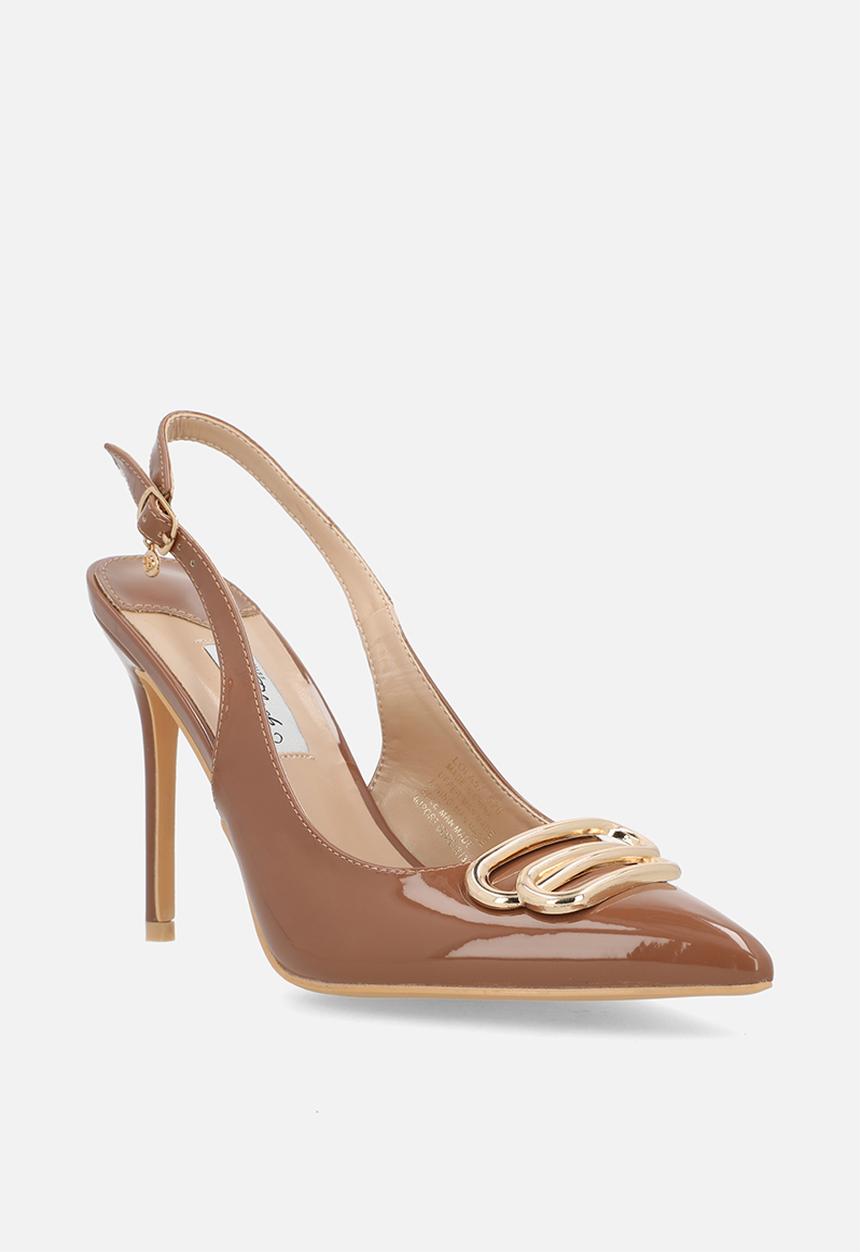 Miss Black - Lola 57 gold trim slingback heel - camel