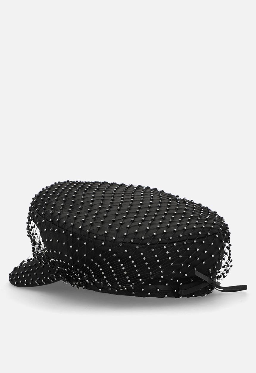 Tessa Design - Lourdes Rhinestone Encrusted Baker Boy Hat - Black