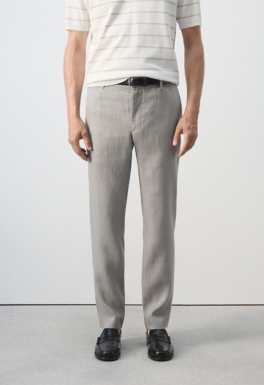 MANGO - Oyster Slim-fit 100% linen trousers- Light Grey Denim