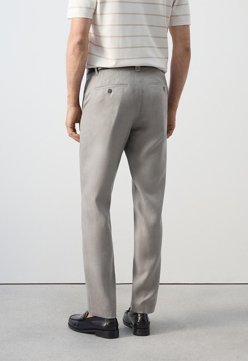 MANGO - Oyster Slim-fit 100% linen trousers- Light Grey Denim