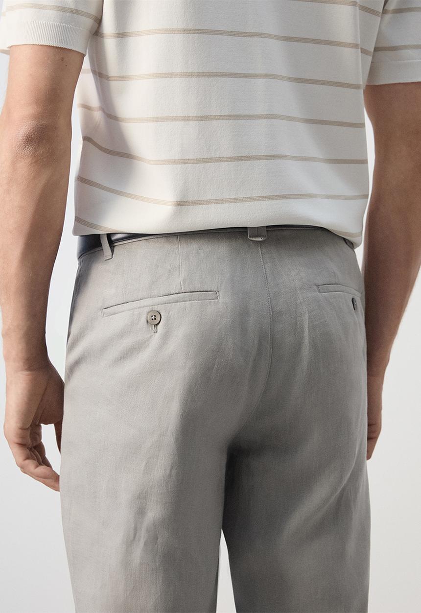 MANGO - Oyster Slim-fit 100% linen trousers- Light Grey Denim