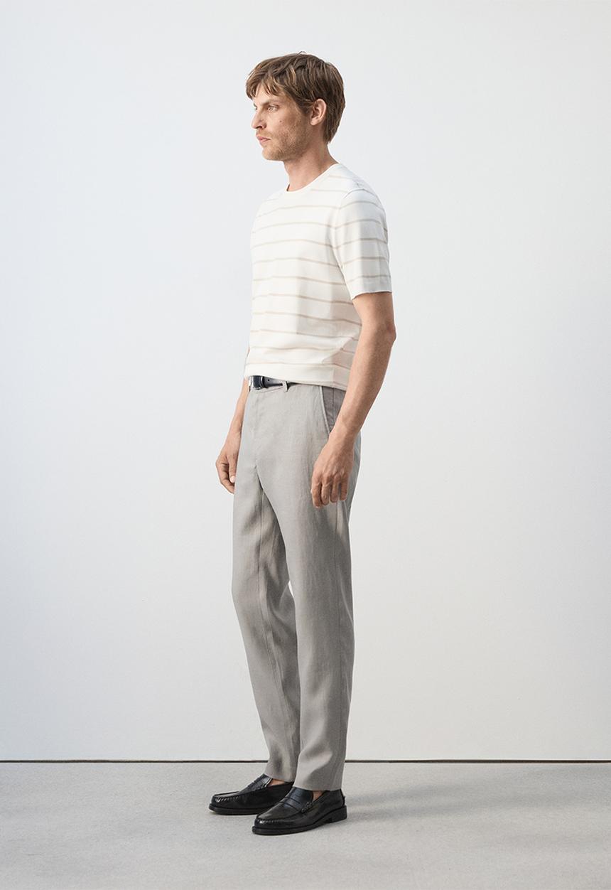 MANGO - Oyster Slim-fit 100% linen trousers- Light Grey Denim
