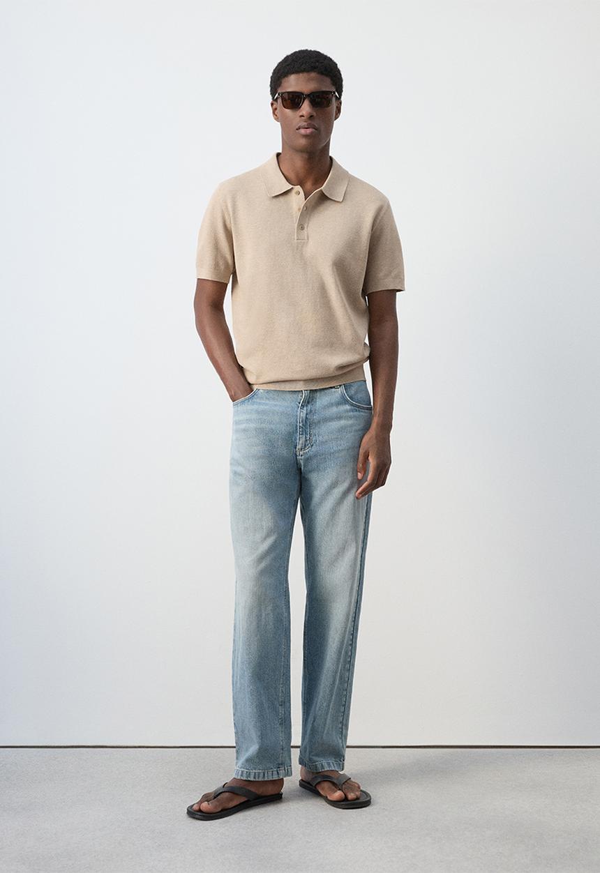 MANGO -  Andrew Fine knit cotton blend polo - Beige