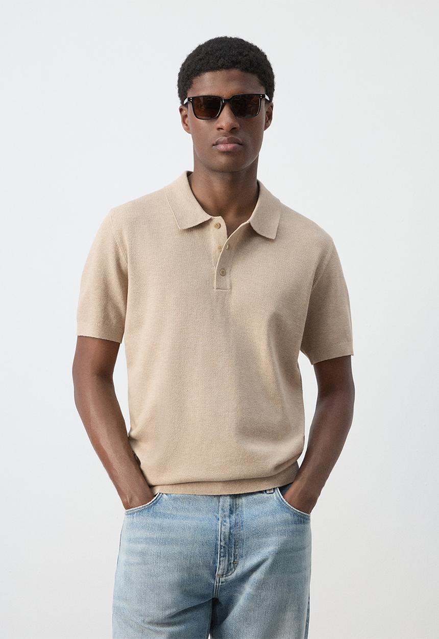 MANGO -  Andrew Fine knit cotton blend polo - Beige
