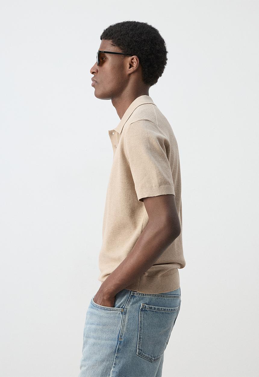 MANGO -  Andrew Fine knit cotton blend polo - Beige