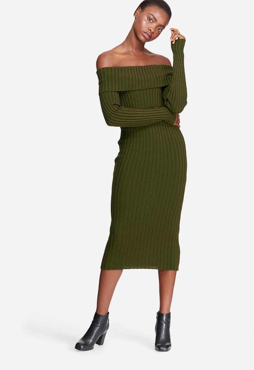 dailyfriday - Ribbed knit off shoulder dress