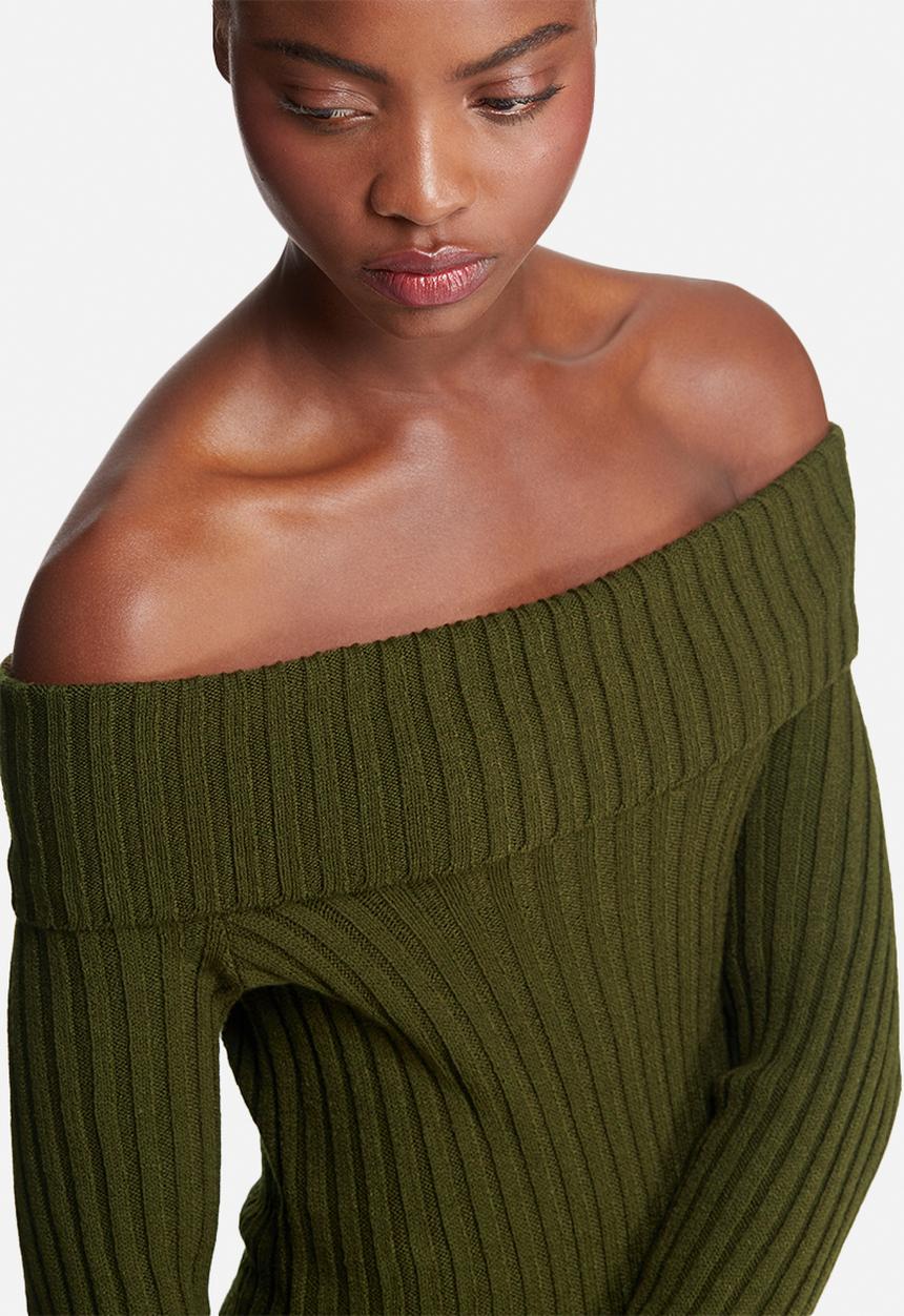 dailyfriday - Ribbed knit off shoulder dress