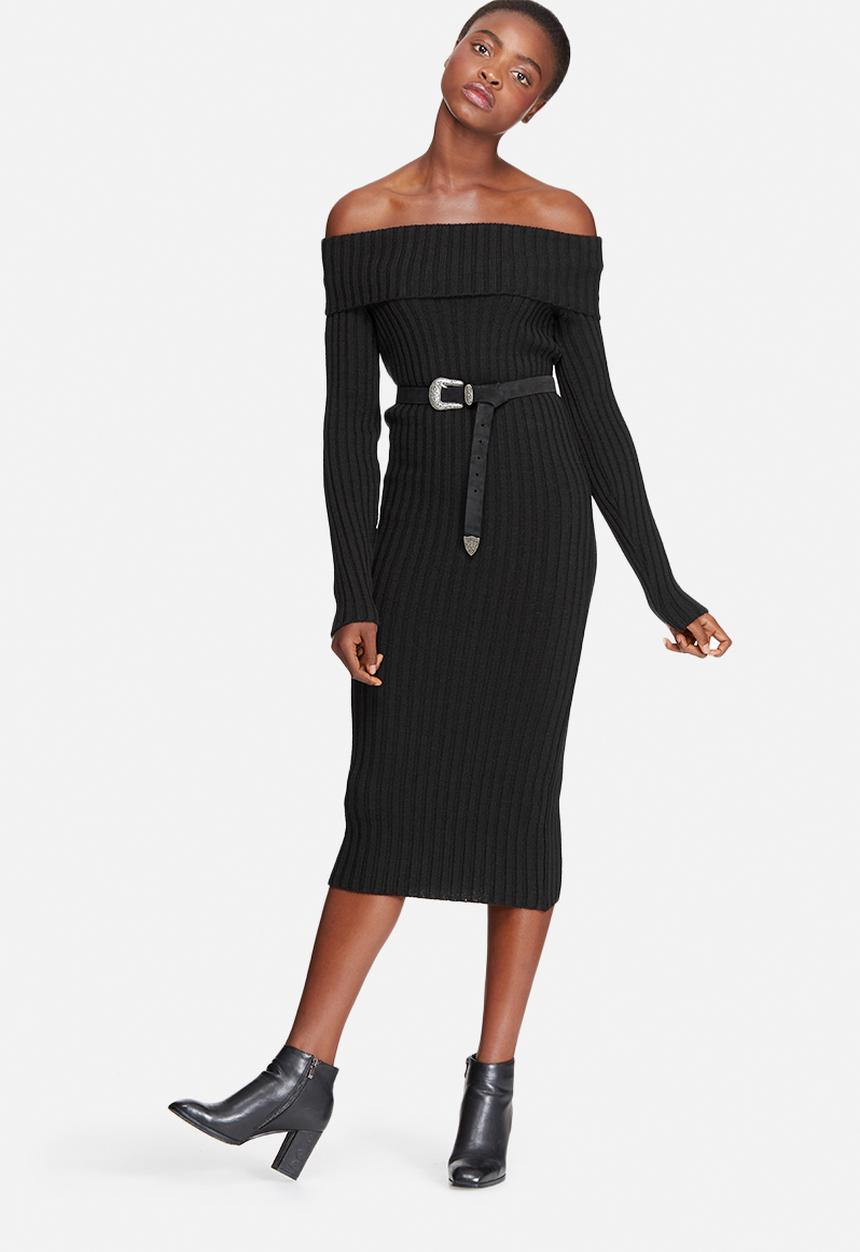 dailyfriday - Ribbed knit off shoulder dress