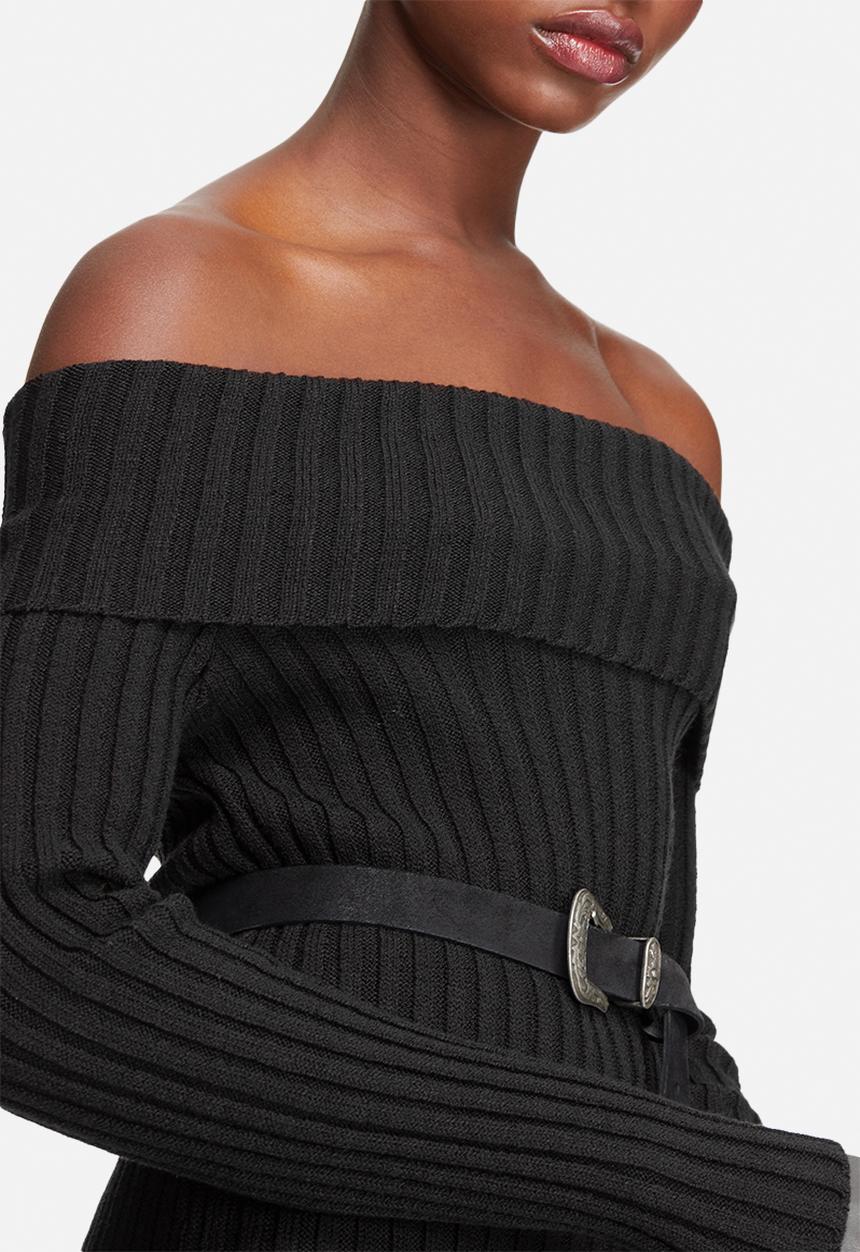 dailyfriday - Ribbed knit off shoulder dress