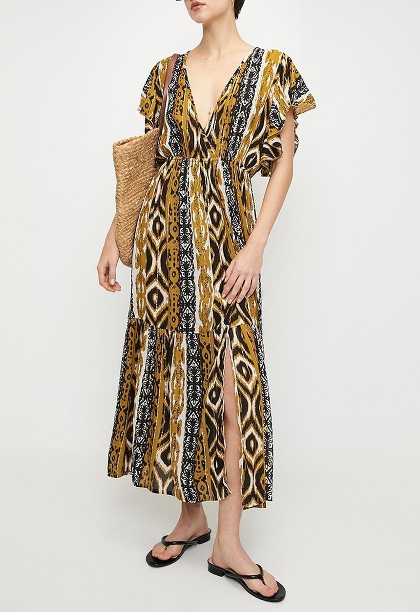 Izabel London - Cap Sleeve easy wearing Maxi Dress with elasticated waist - Mustard
