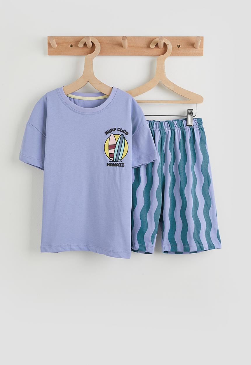 Pop Candy - Placement tee & printed shorts - dark blue