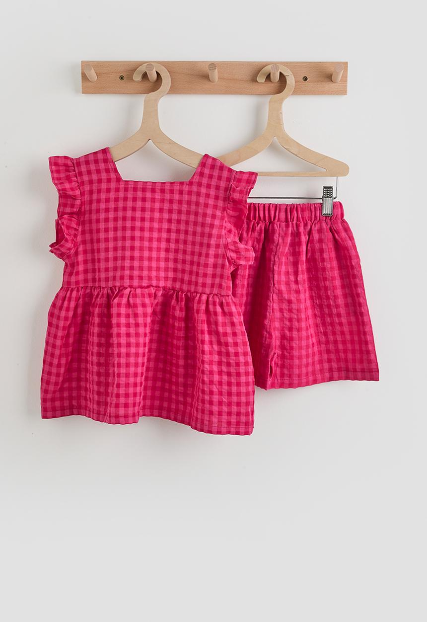 Pop Candy - Peplum blouse & shorts - cerise