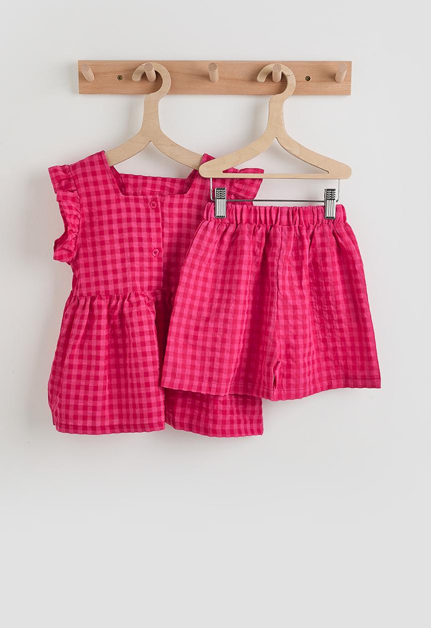 Pop Candy - Peplum blouse & shorts - cerise