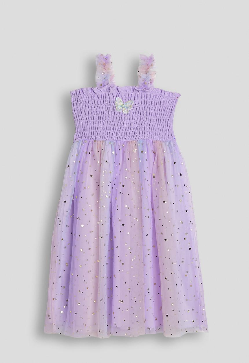 Pop Candy - Shirred bodice dress with star tulle skirt - lavender/multi