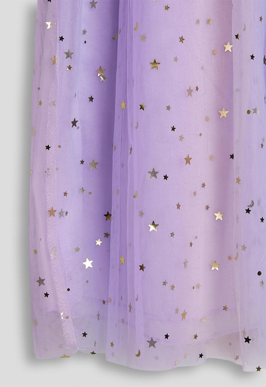 Pop Candy - Shirred bodice dress with star tulle skirt - lavender/multi