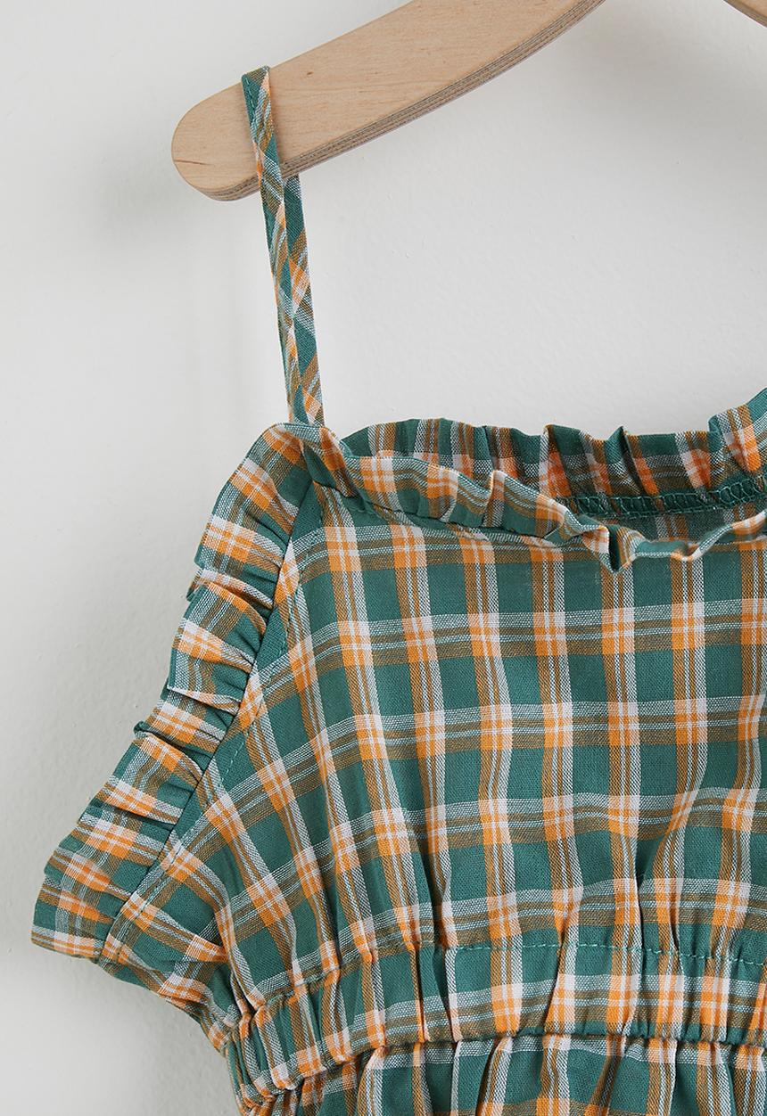 Pop Candy - Plaid ruffle trim top and tiered skirt - blue/orange 