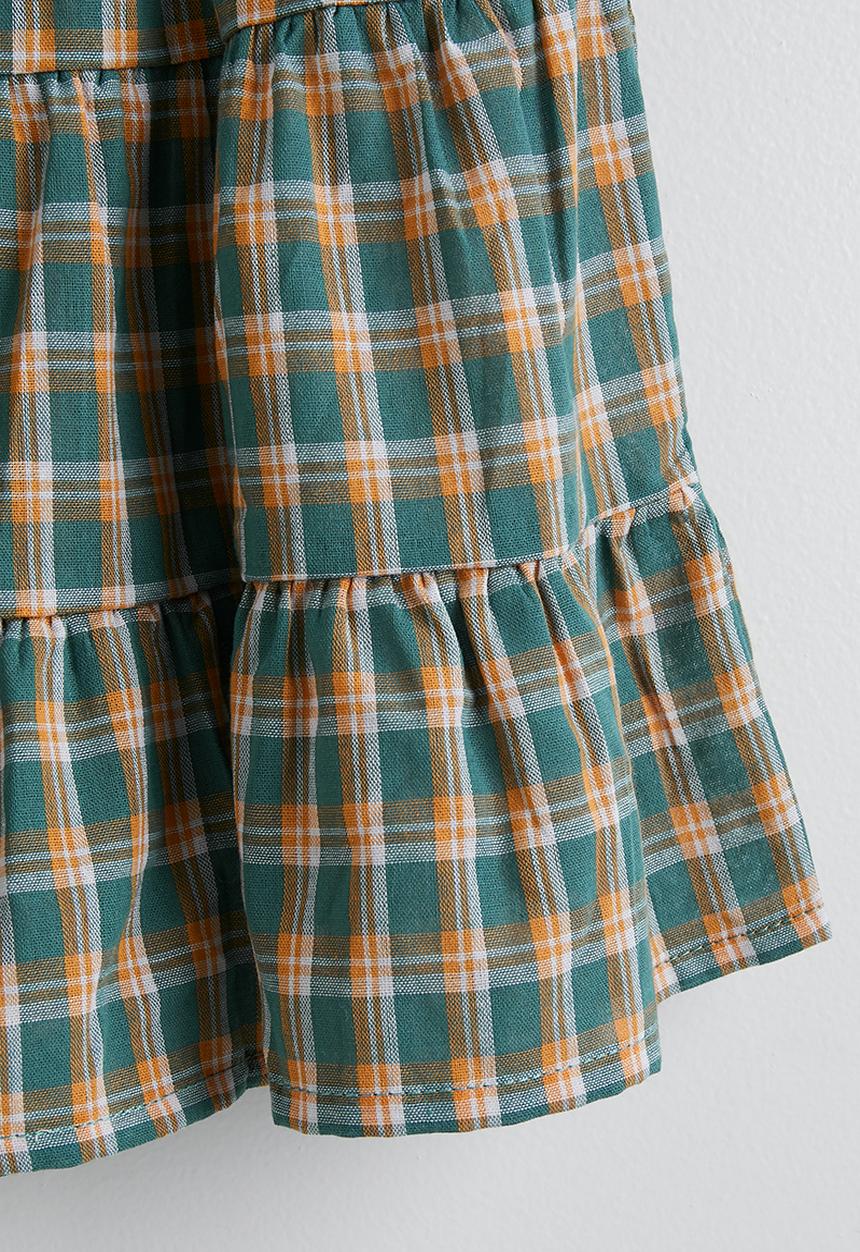 Pop Candy - Plaid ruffle trim top and tiered skirt - blue/orange 