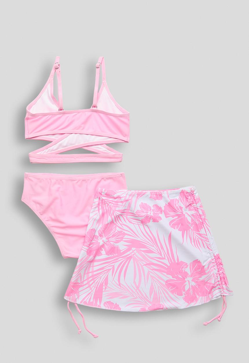 Pop Candy - Bikini and ruched skirt set - pink/aop
