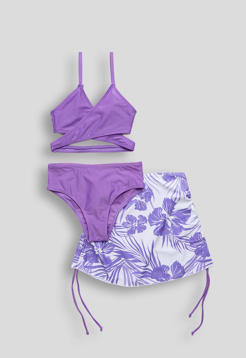 Pop Candy - Bikini and ruched skirt set - purple/aop