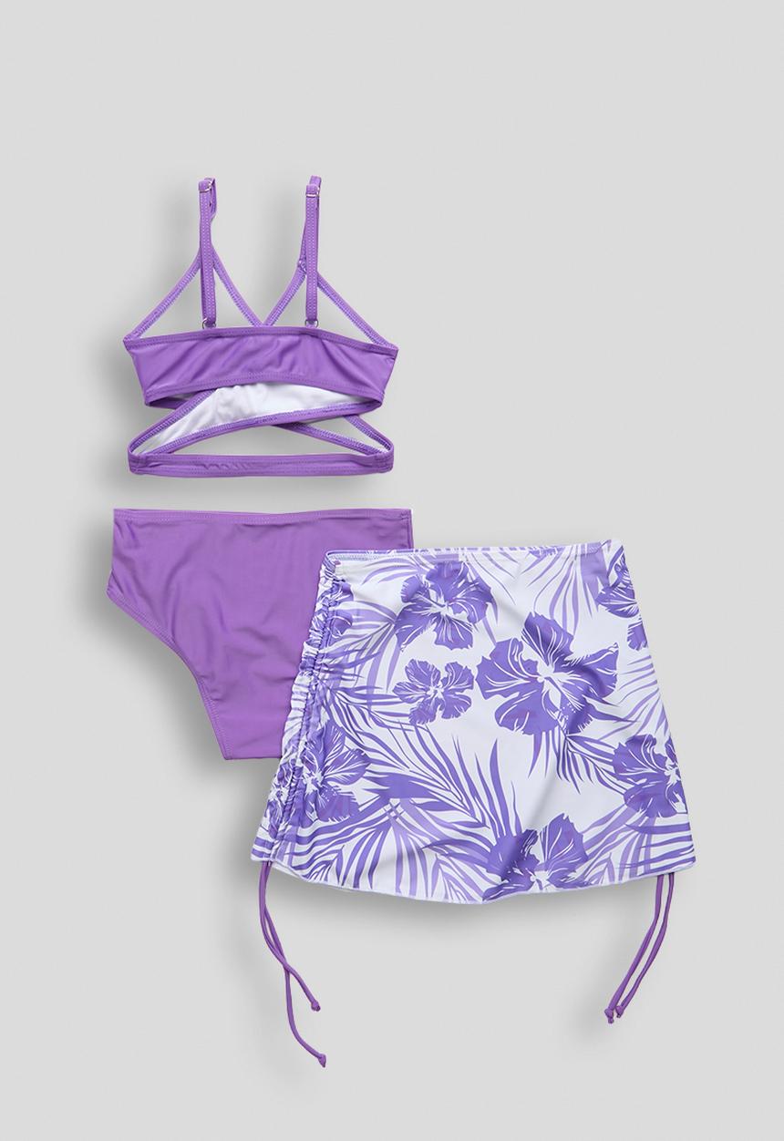 Pop Candy - Bikini and ruched skirt set - purple/aop