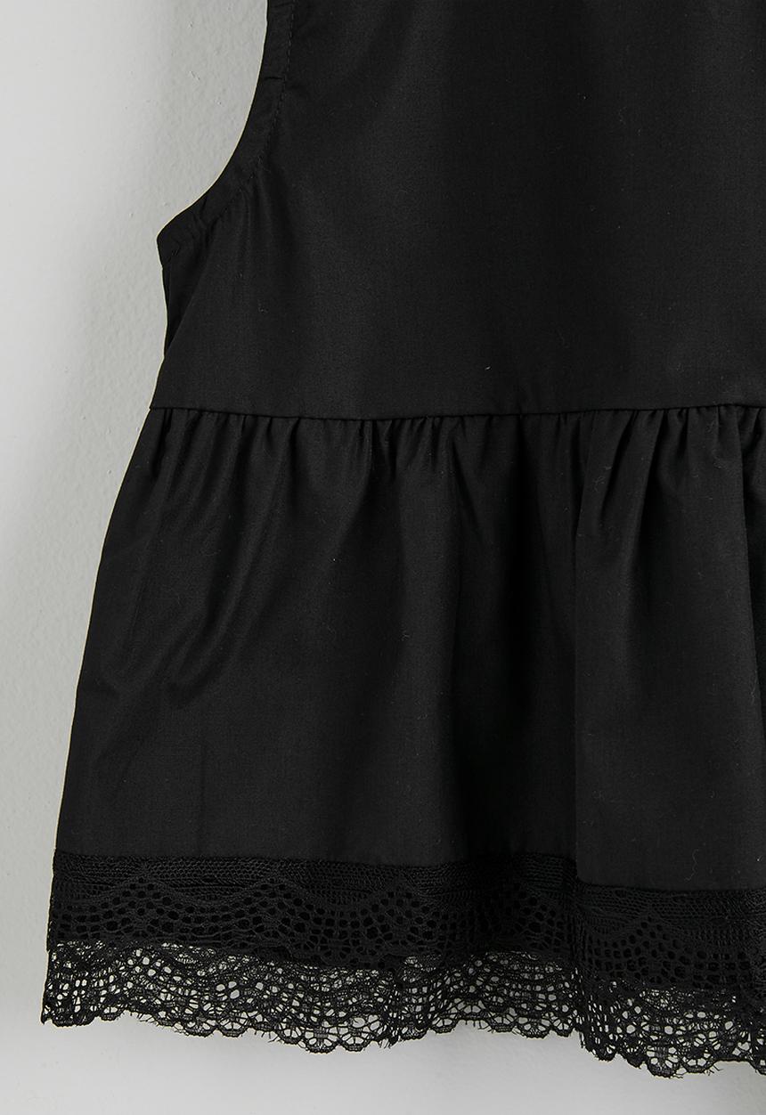 Pop Candy - Lace hem peplum top with striped pants - black/ivory
