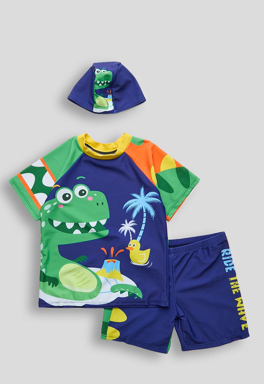 Pop Candy - Rash vest and board shorts and swim cap -  navy/multi