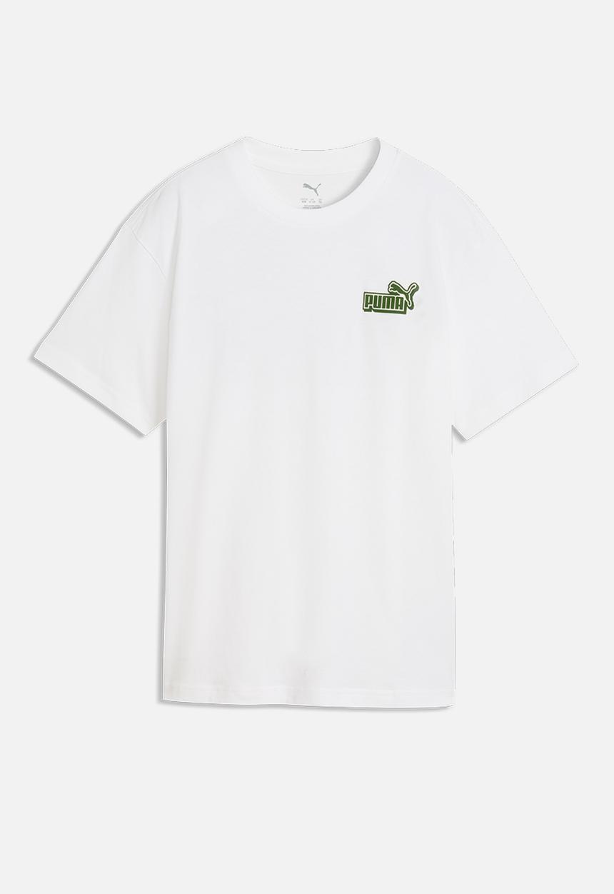 PUMA - Ess Logo Lab Relaxed Back Graphic Tee B - Puma White-Earthy Green