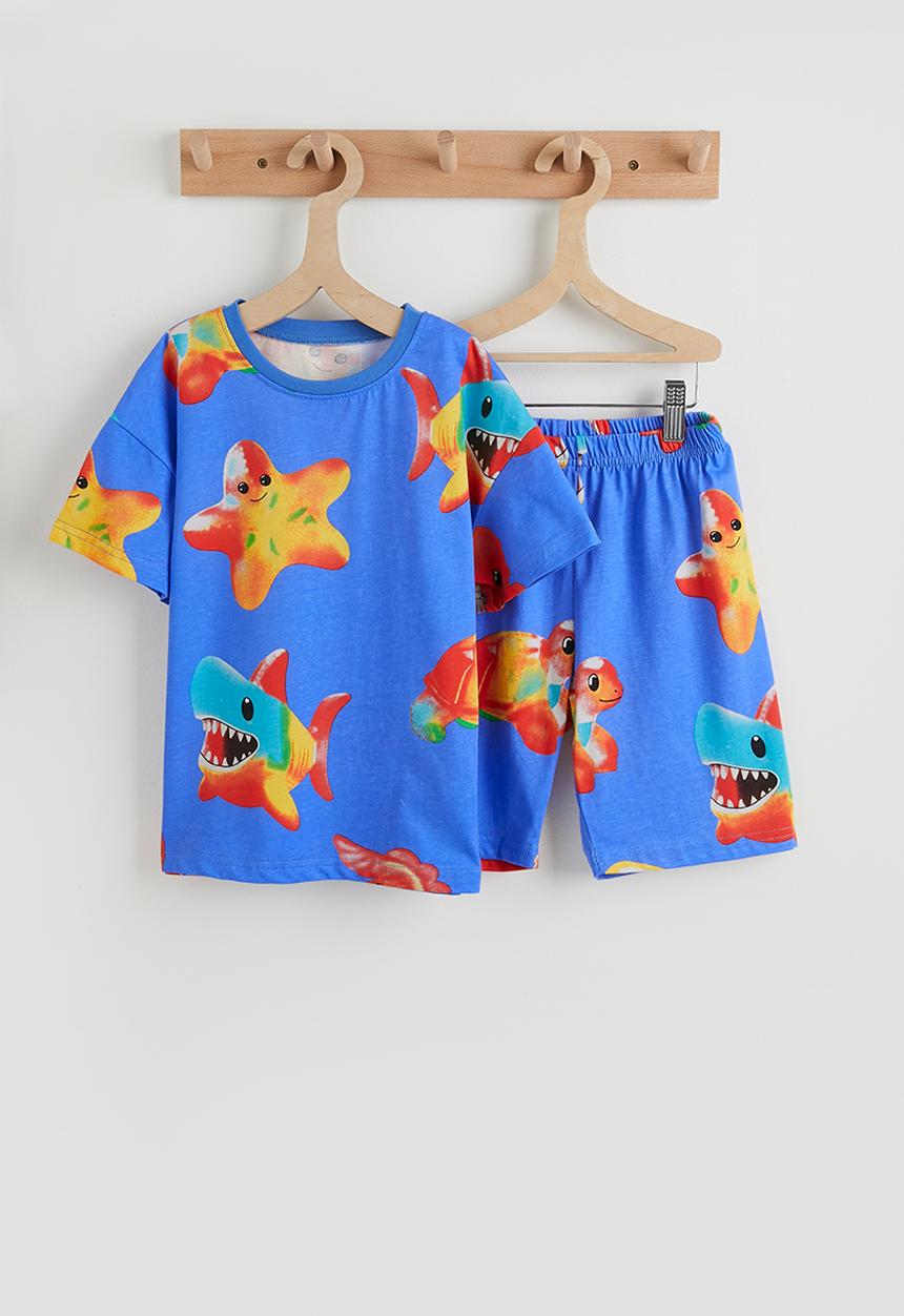 Pop Candy - Sea life graphic tee & shorts - blue