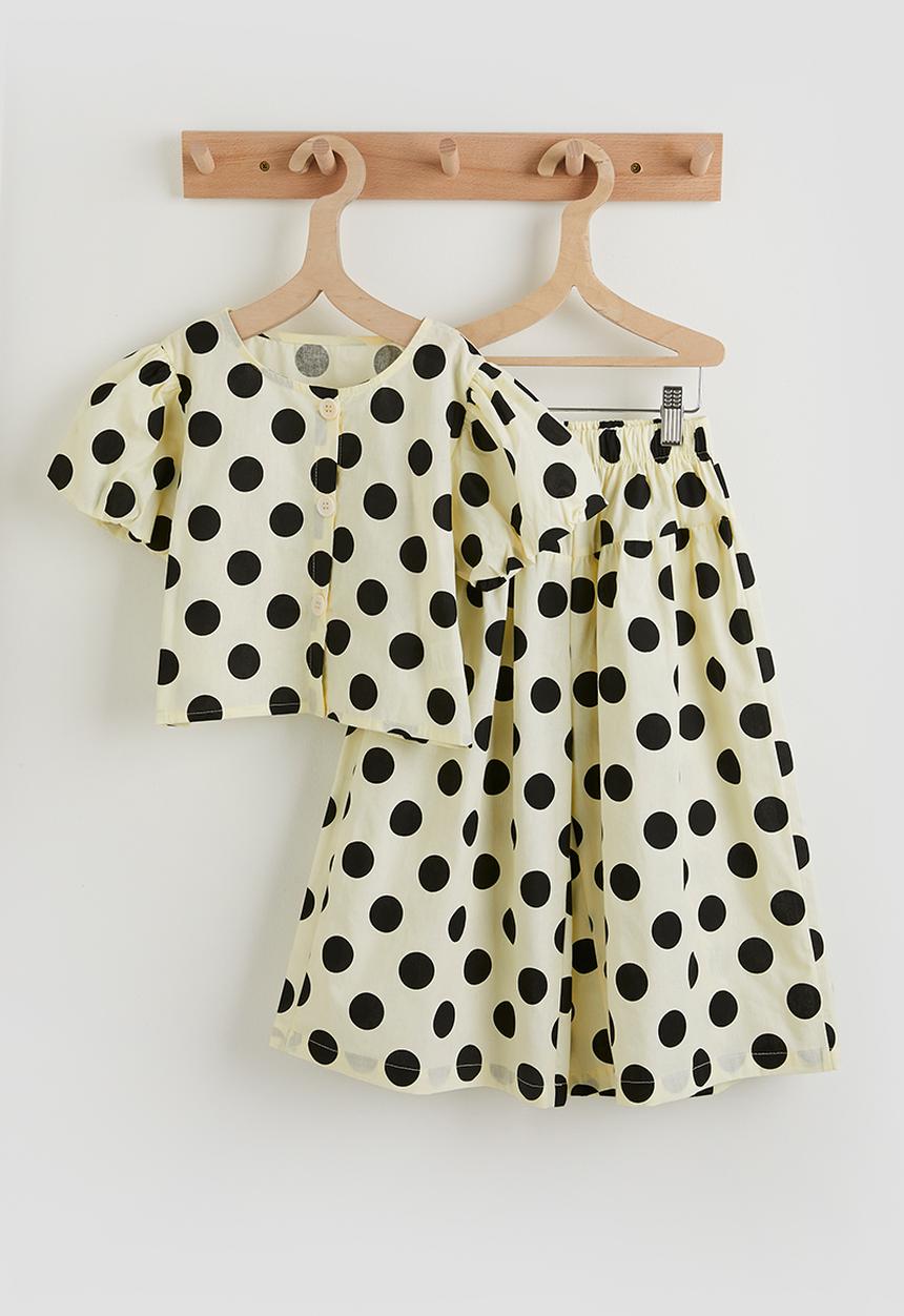 Pop Candy - Polka dot blouse with wide leg pants - cream & black