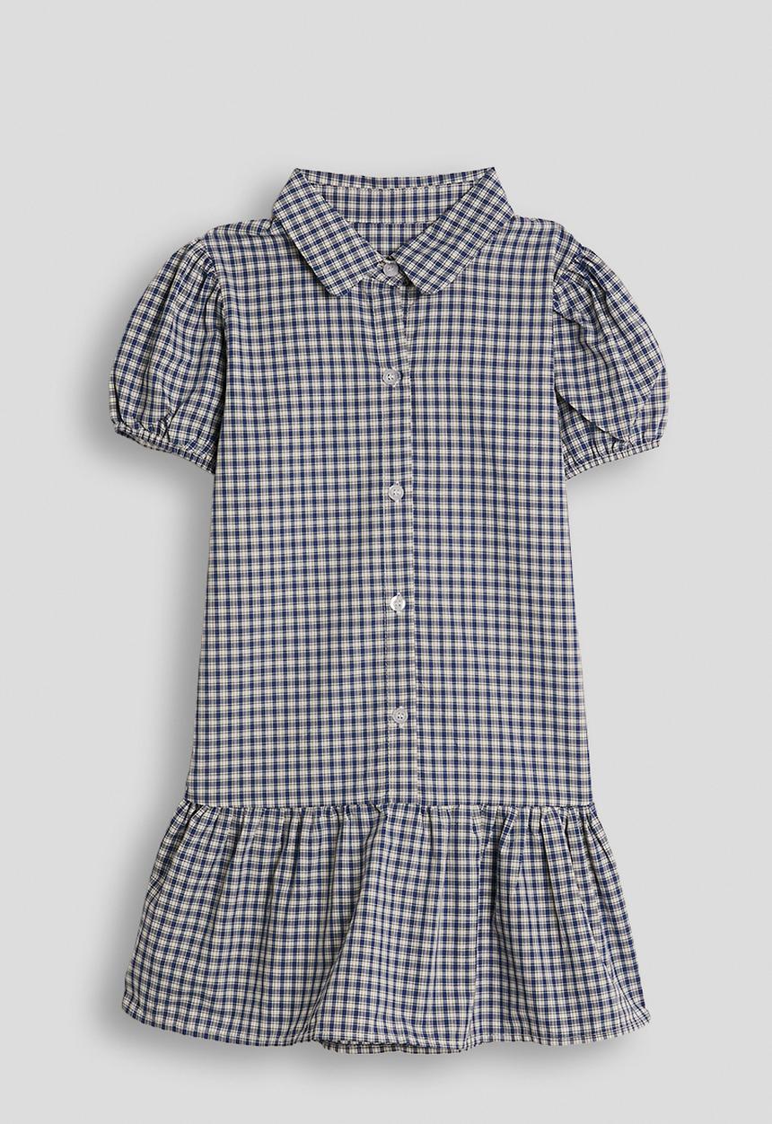 Pop Candy - Check shirt dress with frilled hem - navy