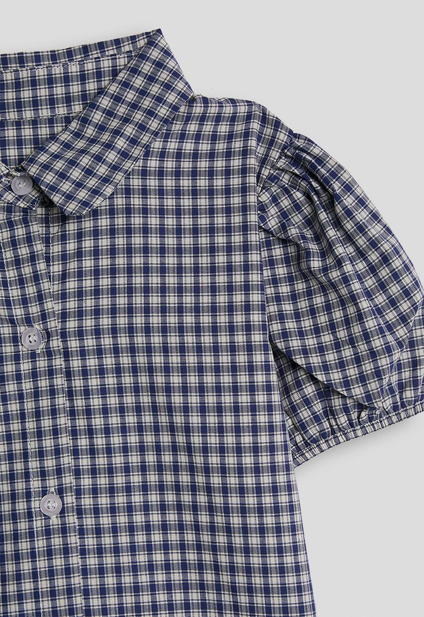Pop Candy - Check shirt dress with frilled hem - navy