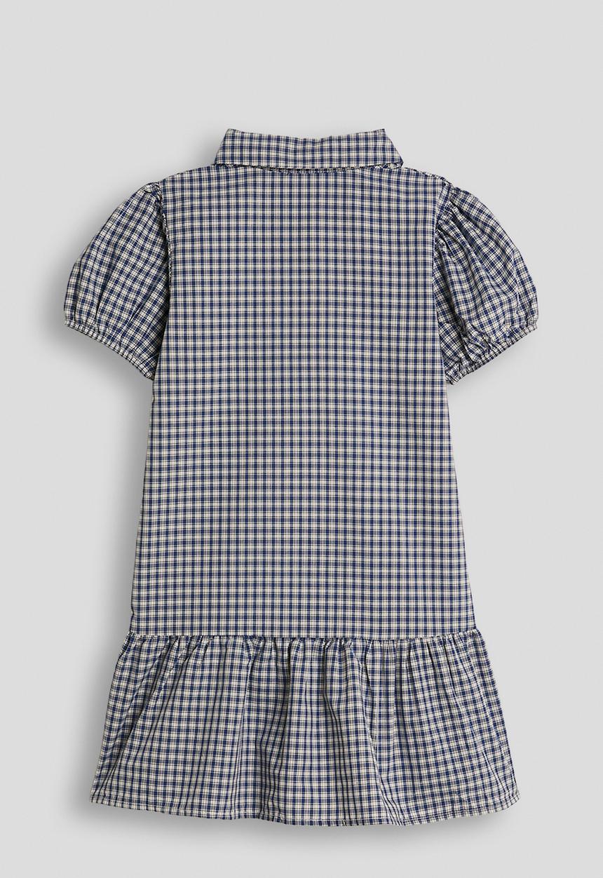 Pop Candy - Check shirt dress with frilled hem - navy