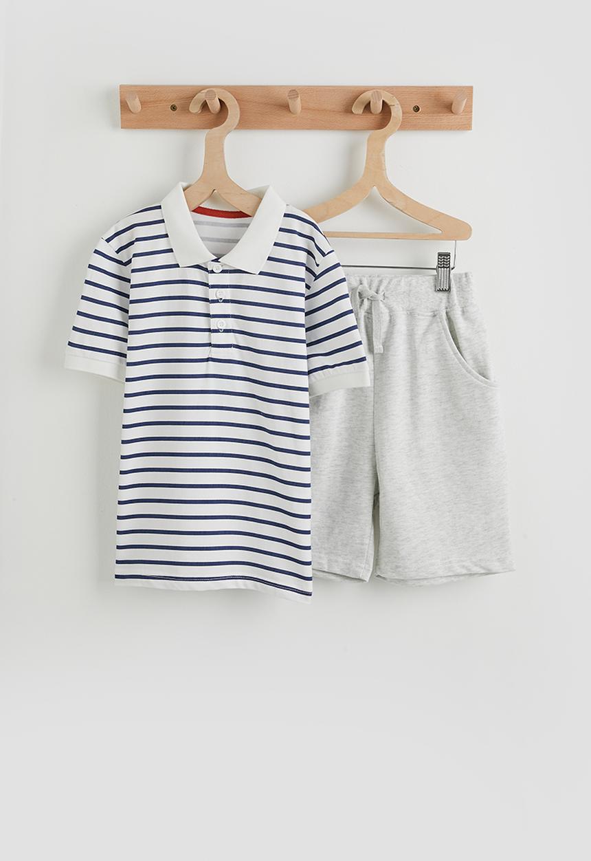 Pop Candy - Polo shirt & sweatshorts - blue stripe / grey