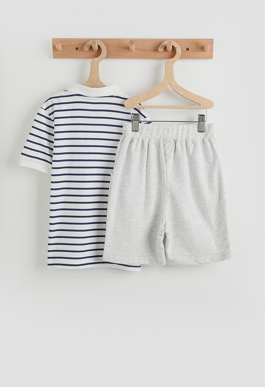 Pop Candy - Polo shirt & sweatshorts - blue stripe / grey