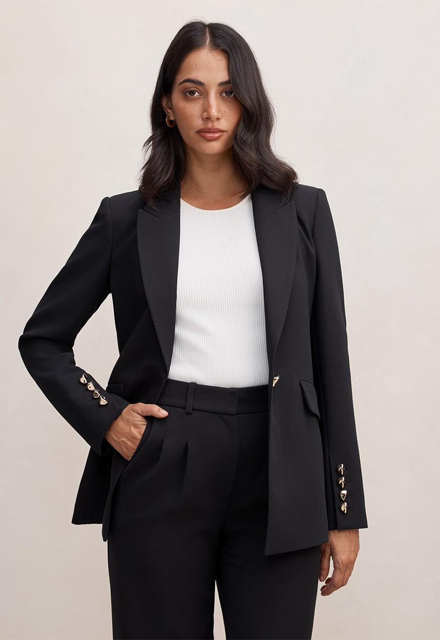 Forever New - Trixie gold button blazer in black