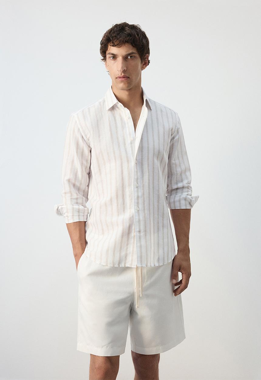 MANGO -   Rug Linen-cotton blend stripe shirt - White
