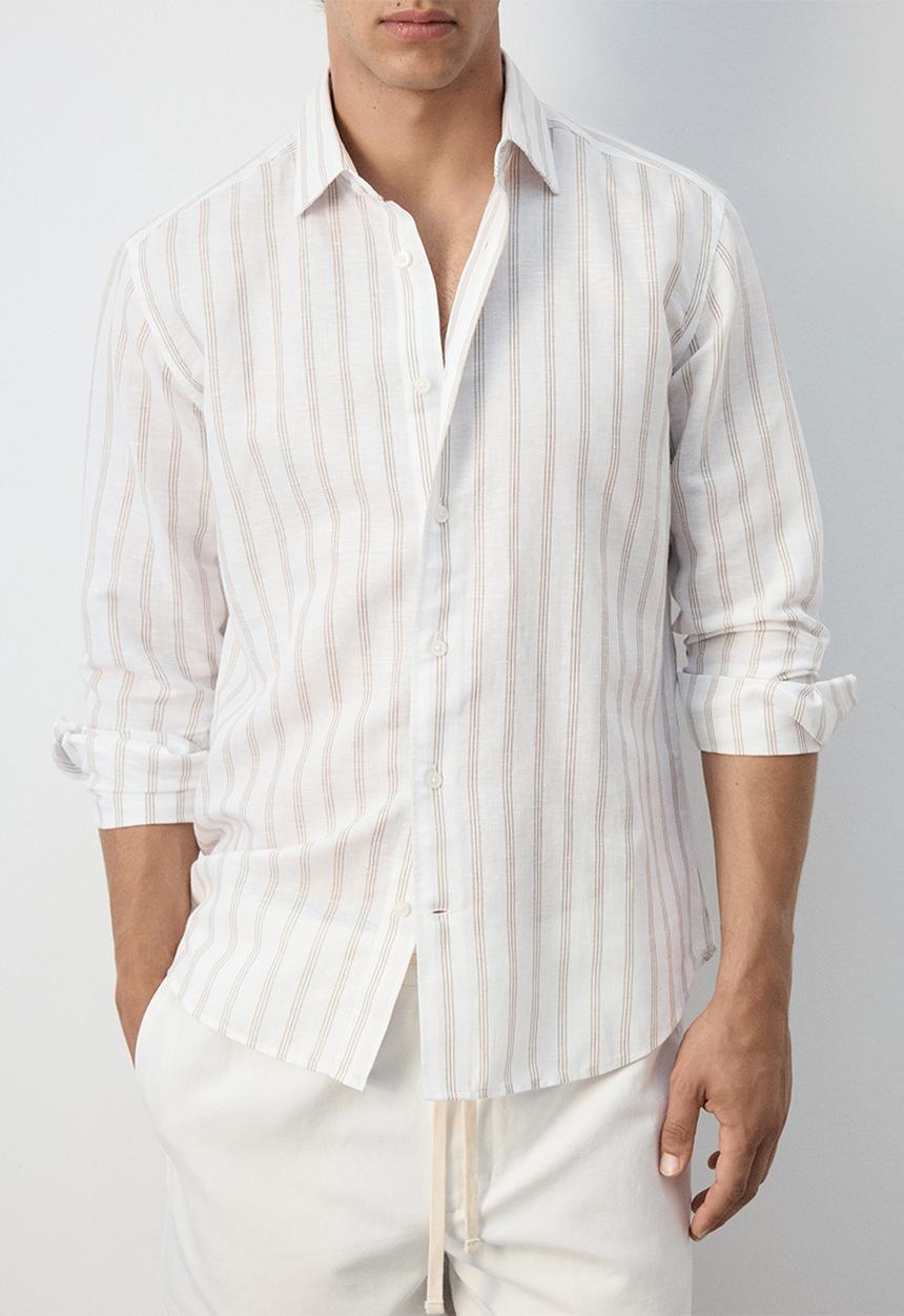 MANGO -   Rug Linen-cotton blend stripe shirt - White