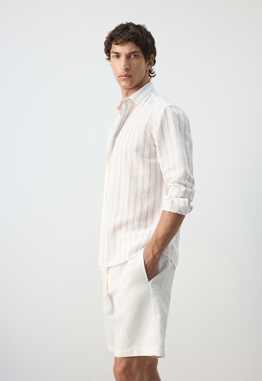 MANGO -   Rug Linen-cotton blend stripe shirt - White