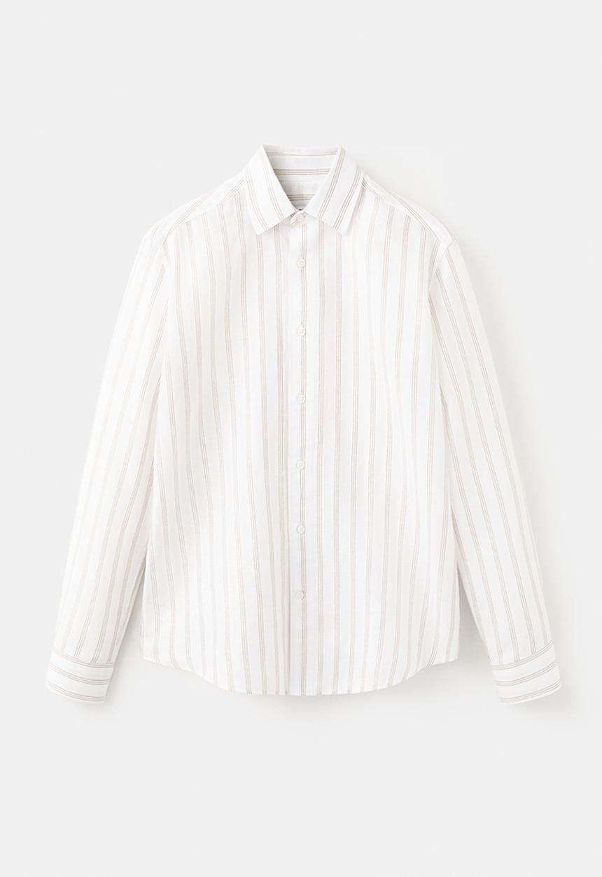MANGO -   Rug Linen-cotton blend stripe shirt - White