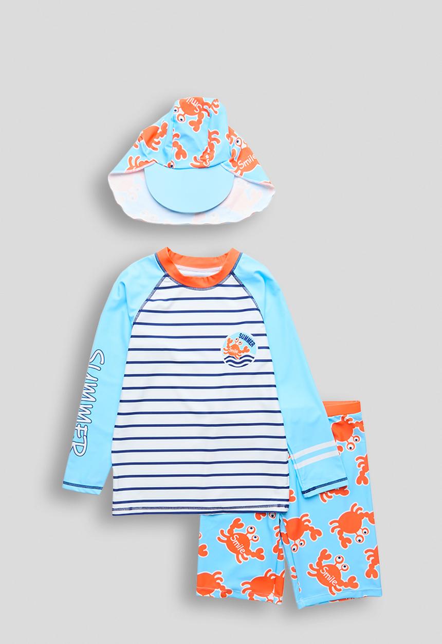 Pop Candy - Rash vest and boardshorts and sun hat - light blue/aop