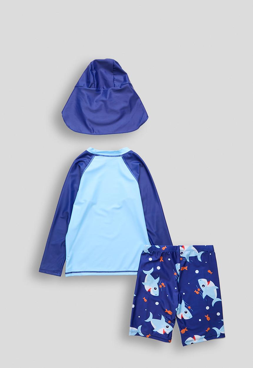 Pop Candy - Rash vest and boardshorts and sun hat - blue/aop