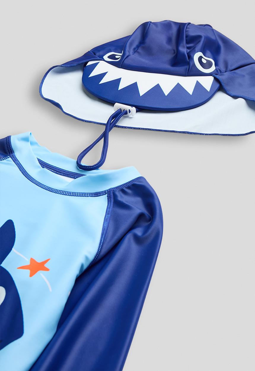 Pop Candy - Rash vest and boardshorts and sun hat - blue/aop