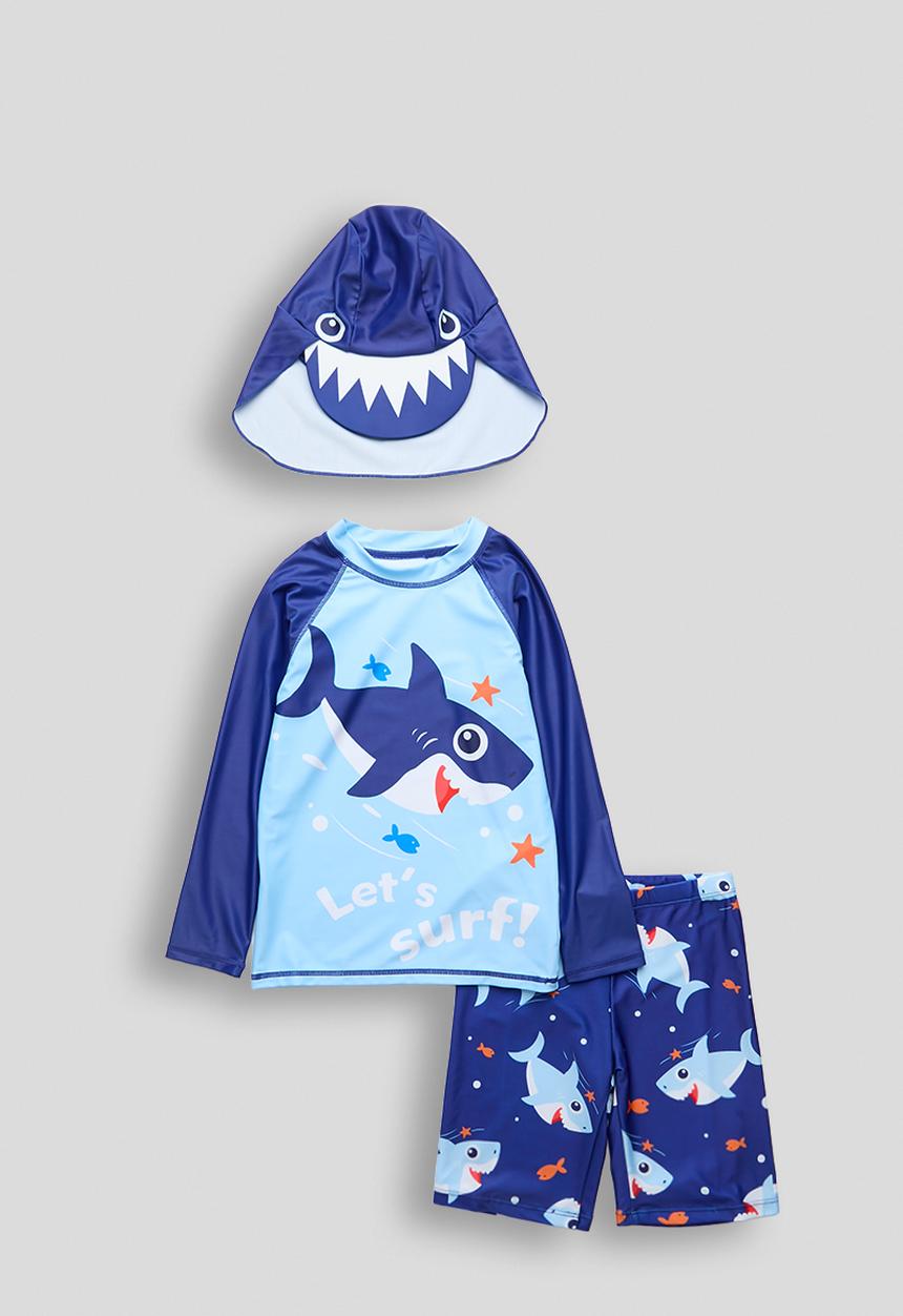 Pop Candy - Rash vest and boardshorts and sun hat - blue/aop