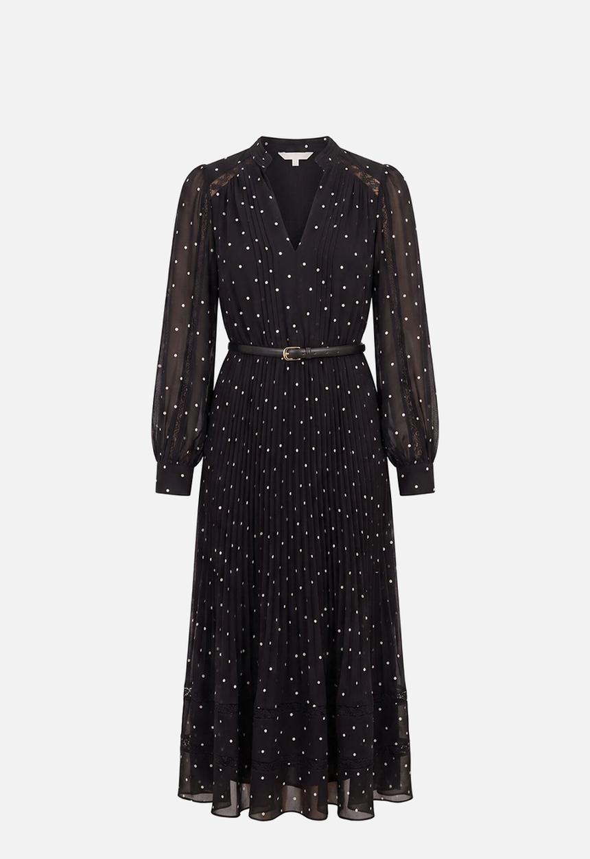 Forever New - Clara pleated lace trim midi dress in dark risley spot