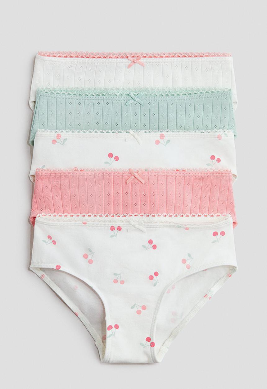 H&M - 5 Pack cotton briefs - cream/cherries