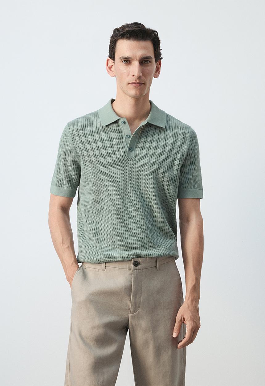MANGO - Poloshirt Pointele - Bright Green