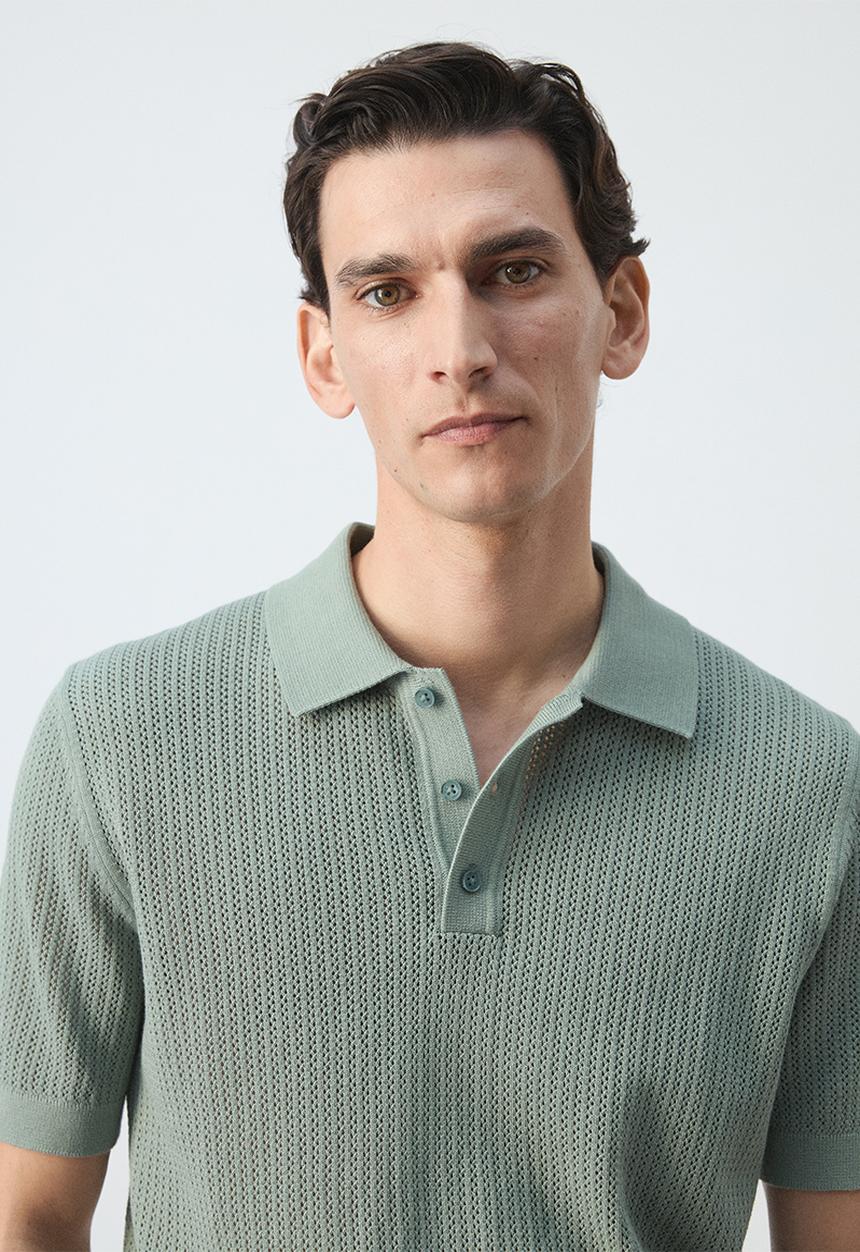 MANGO - Poloshirt Pointele - Bright Green