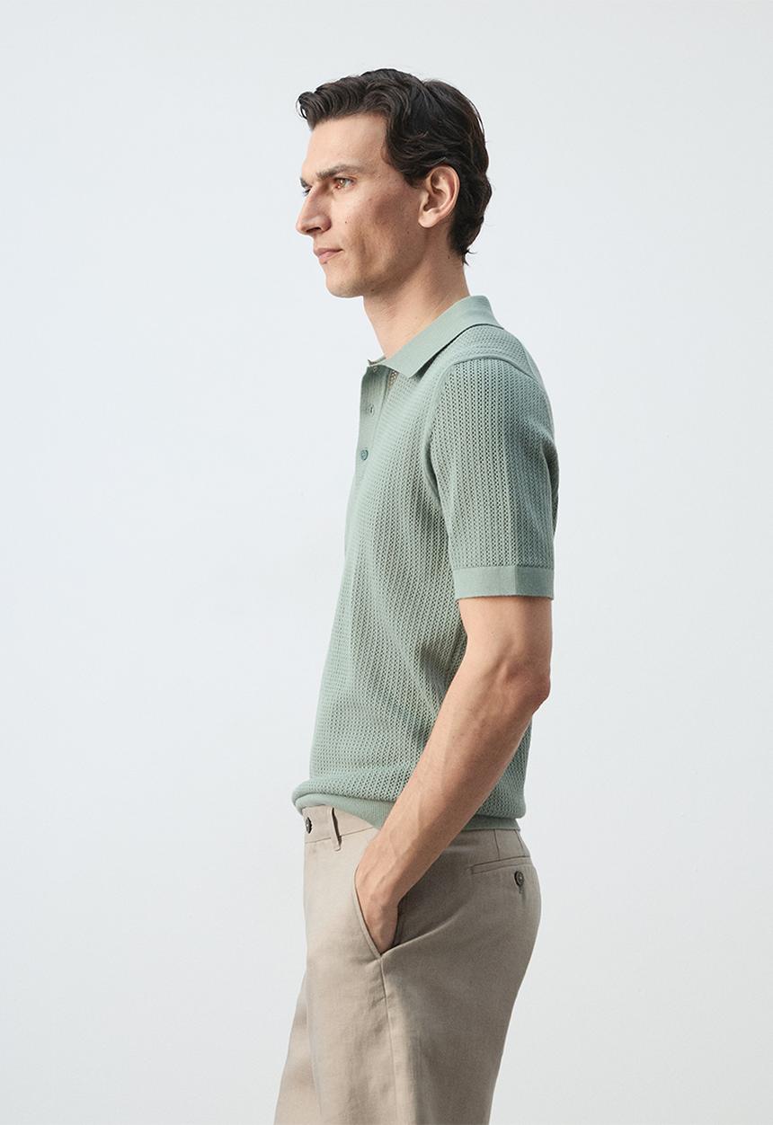 MANGO - Poloshirt Pointele - Bright Green