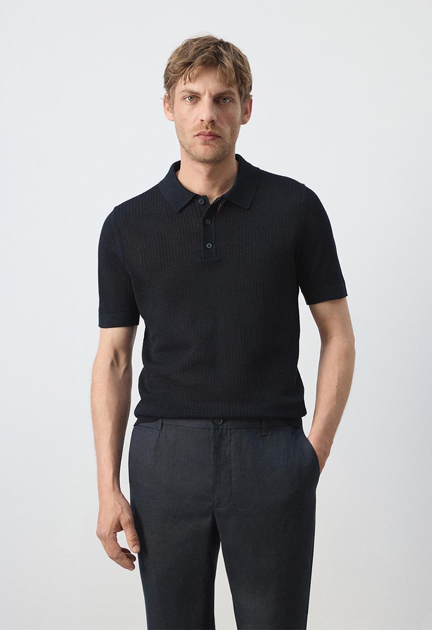 MANGO - Poloshirt Pointele - Navy
